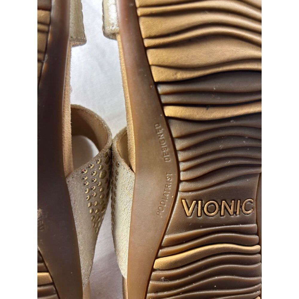 Womens Size 8 Vionic Slide Sandals Arch Support Beige Studded Design - Picture 11 of 12